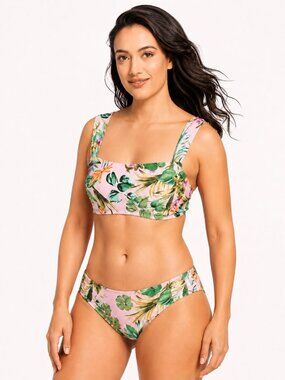 Kona Sol Floral Print Square Neck Bikini Top Multi Large NWT